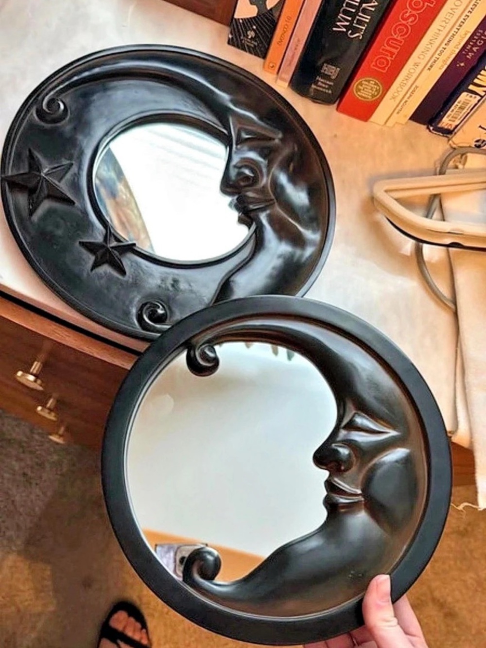 Rare Black Celestial Moon & Stars Wall Mirrors Set of 2